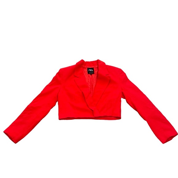 Zara Coral Red Linen Blend Cropped Blazer Jacket | Size S | Tomato Girl - Picture 6 of 9